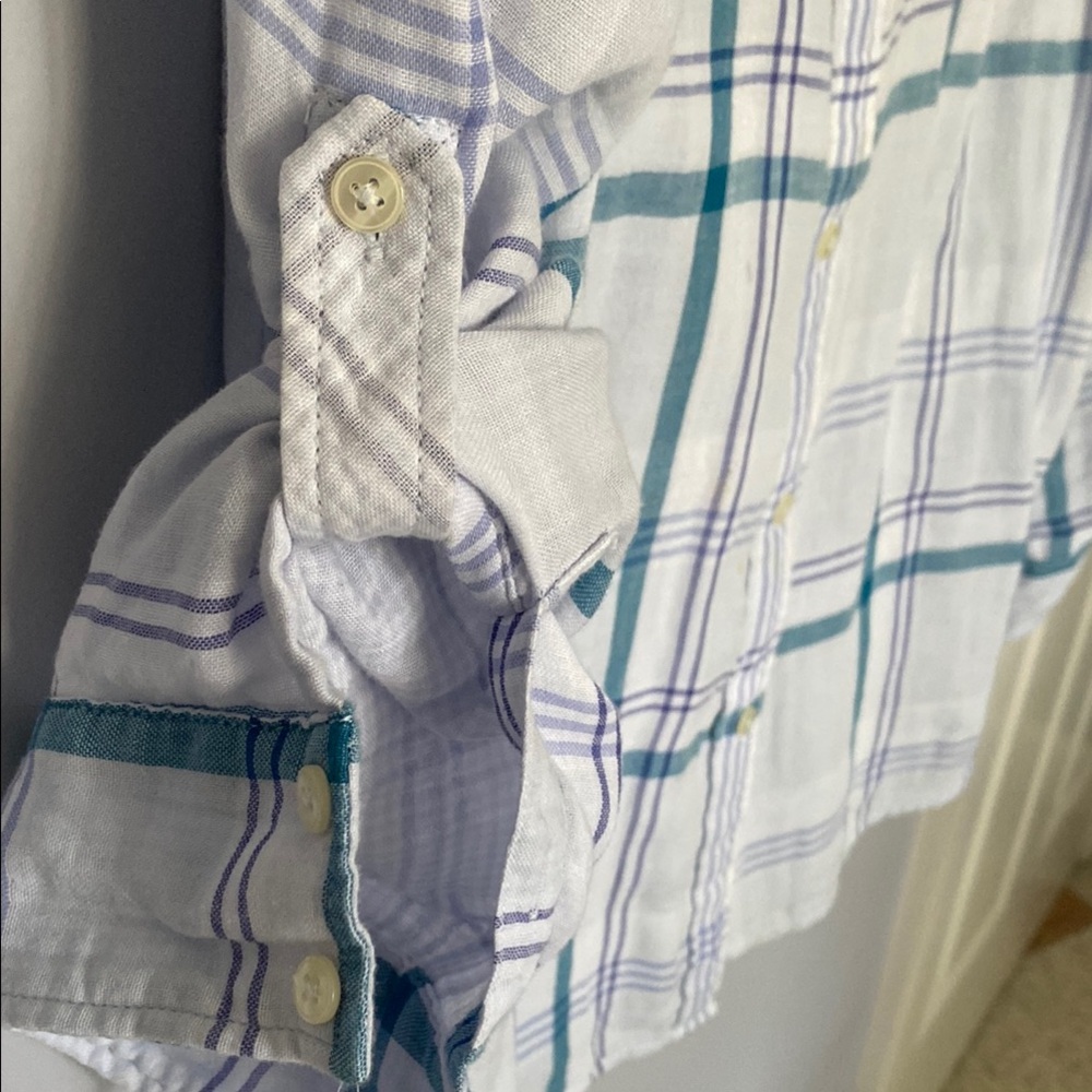 Express Teal and White Plaid Shirt - Picture 7 of 13
